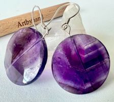 5cm Amethyst Ohrhänger 925 Silber facettierte Rondellen Neu