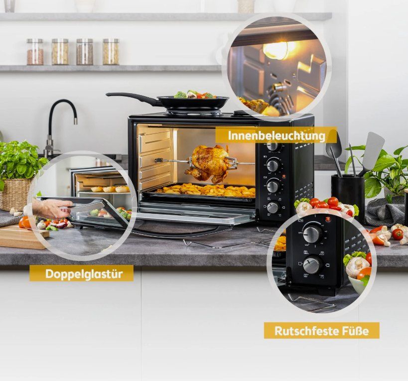 Forni: Minibackofen mit Kochplatten 60L 3400W – Nuovo e nell'imballaggio originale da Amriswil venduto da JaJa-Express 6