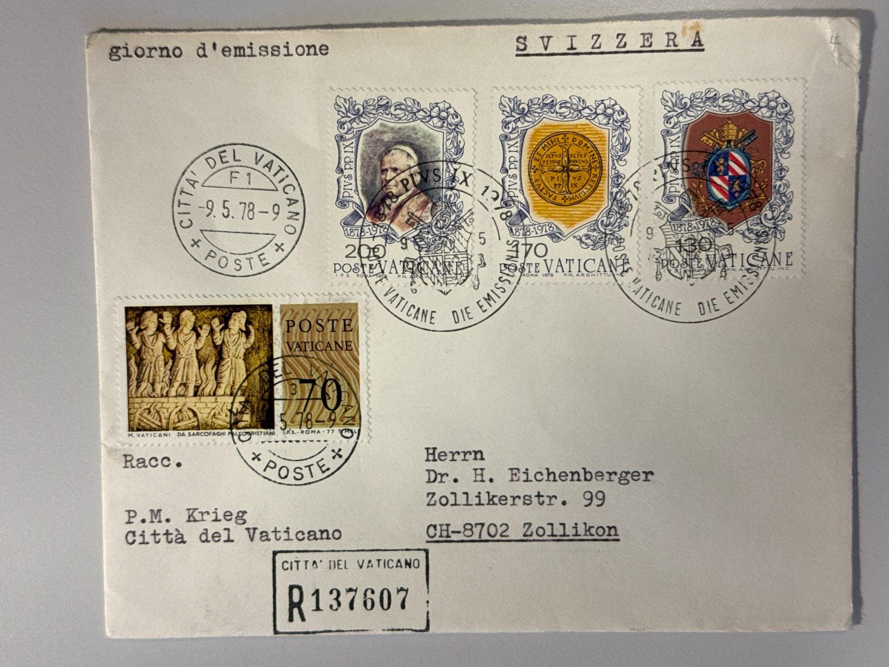 Tutti i francobolli: 1978 Brief Vatikan – Usato da Küssnacht am Rigi venduto da SUOMIMASTER