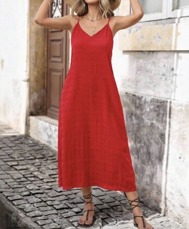 Langes Sommerkleid rot - Grösse: S