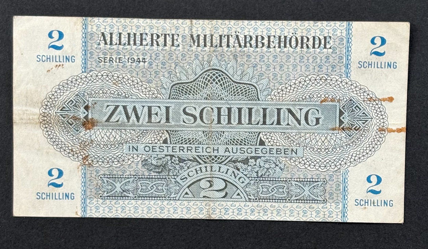Banconote: 2 SCHILLING NOTE MILITÄRBEHÖRDE 1944 – Usato da Ostermundigen venduto da Wyatt-Earp