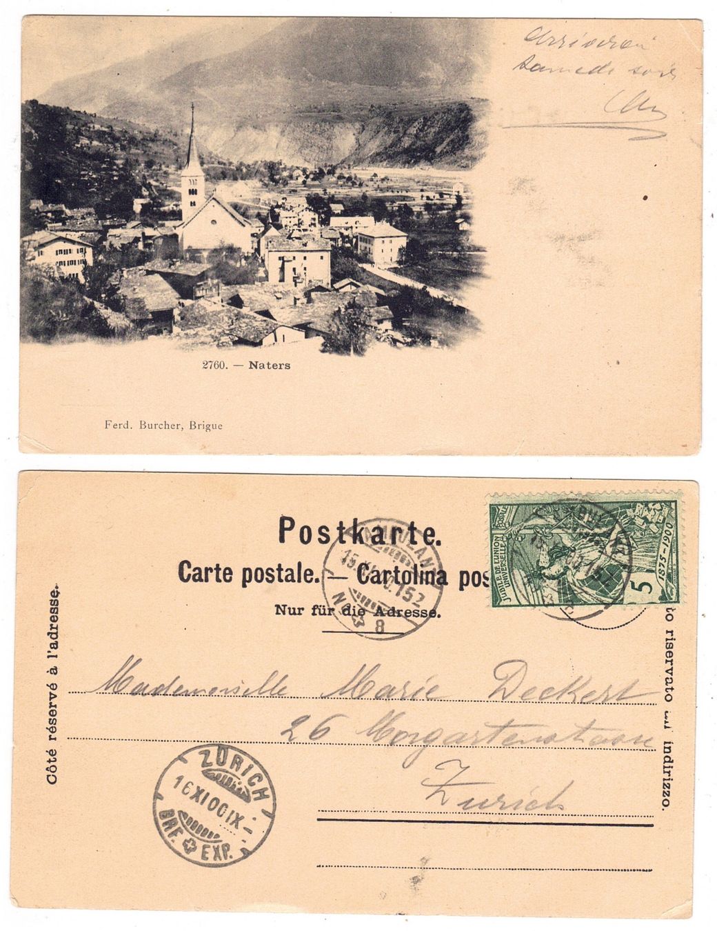 Cartoline postali: Naters – Usato da La Tour-de-Peilz venduto da amjust