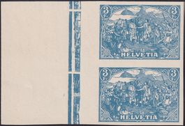 1908, Rütli-Marke, Alternativ-Probe Benziger, 3Fr. (blau) 2x