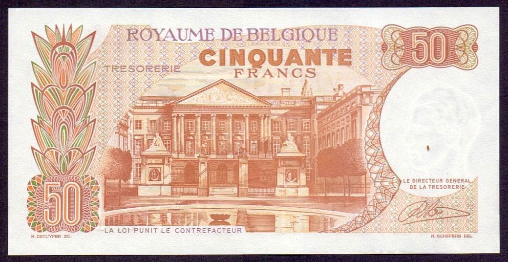 Banknoten: 50 francs Belgien 1966 UNZ – Neu (gemäss Beschreibung) aus Flamatt von samowarow 3