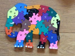 Holz-Puzzle - handgemacht - mit ABC oder Hinterseite 1 - 26