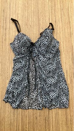 Damen Negligé Schwarz Weiss Herz Muster Grösse 85B neu 