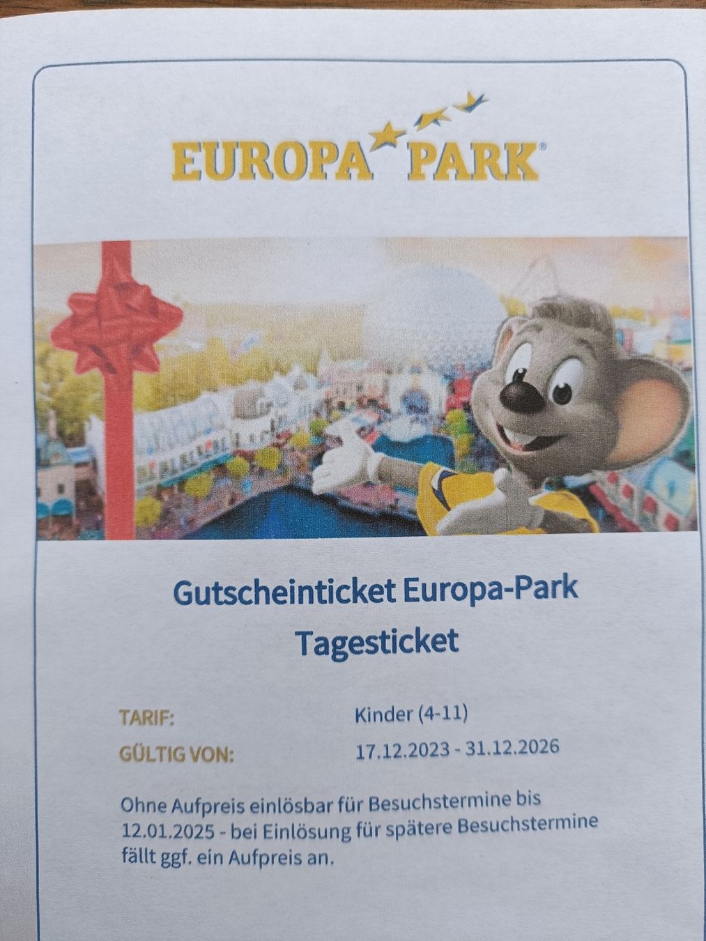 Europa Park Bons: Europa Park Gutschein – Neuf avec emballage d'origine à Bachs par NBAJames