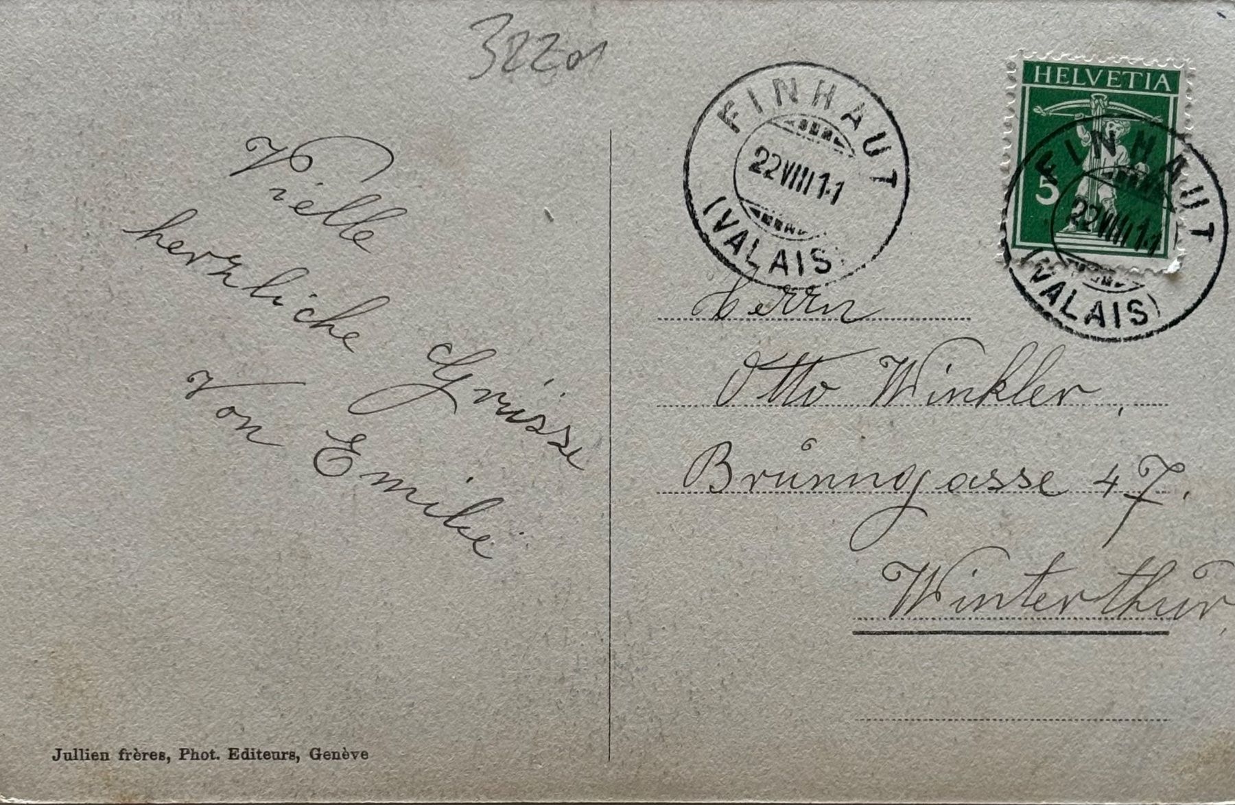 Cartoline postali: Chemin de fer Martigny-Châtelard, Finhaut, 1911 – Usato da Frauenfeld venduto da Merk52 1