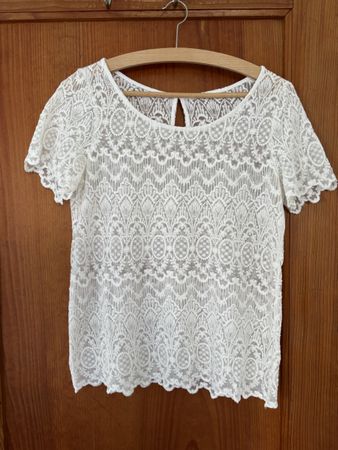 H&M Damen Shirt, weiss Spitze, Grösse S/M