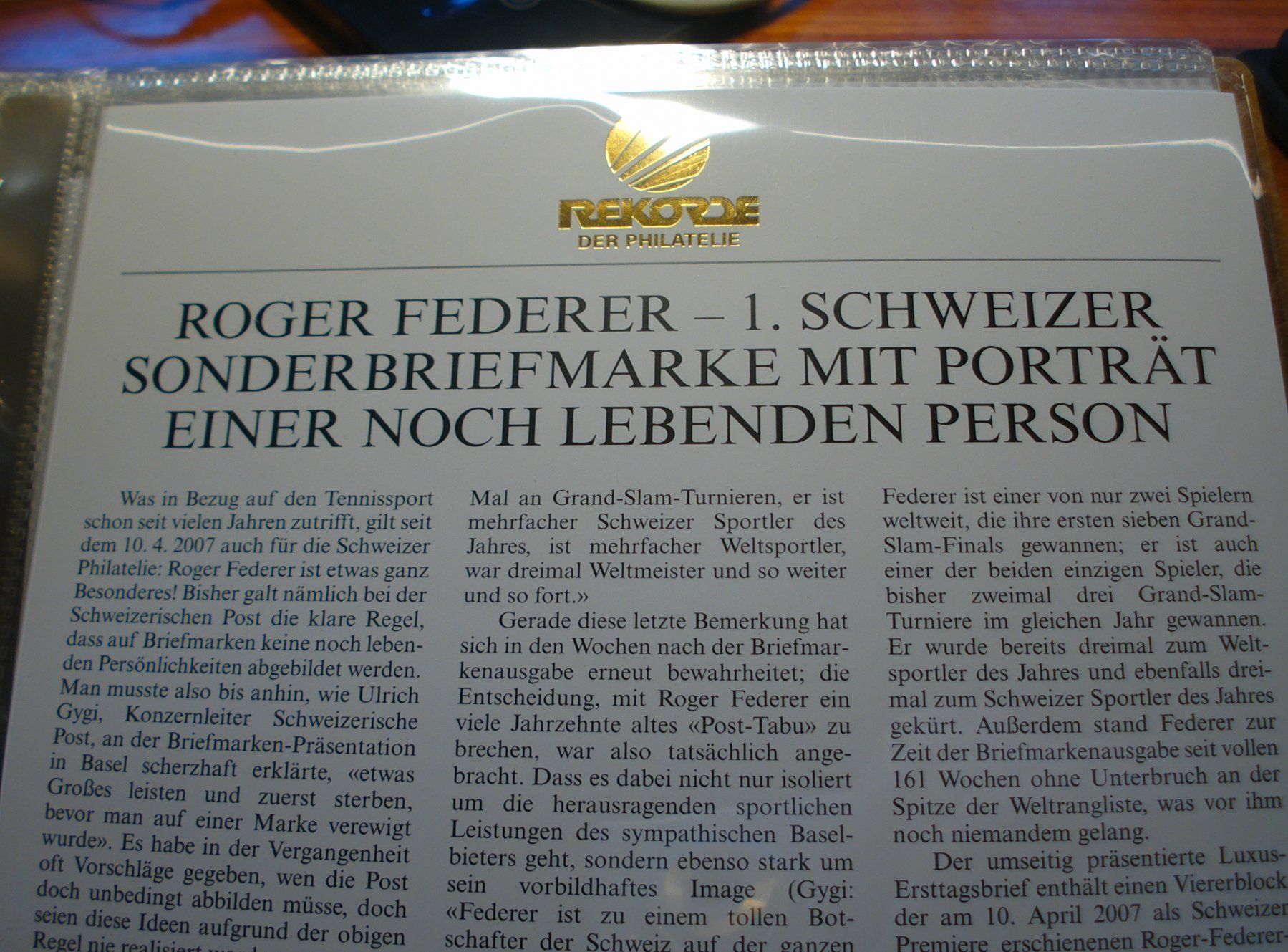 Alle Briefmarken: FDC Grossbrief 2007, 4erblock Roger Federer – Gebraucht aus Niederwil AG von morostahu 2