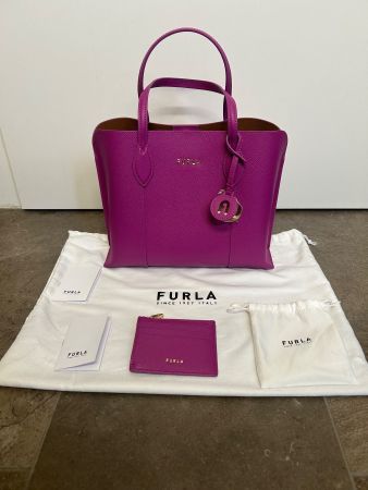 Furla Vittoria Small Tote Bag Pink Leather Full Set -  New
