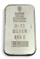 Banca Svizzera Italiana Silberbarren 50g 999.0 Vintage