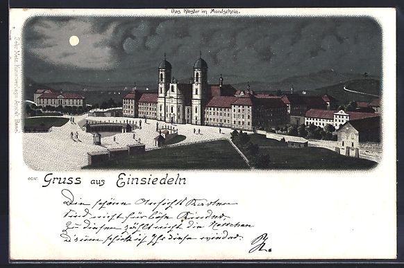 Ansichtskarten: Litho Einsiedeln, Kloster im Vollmondlic – Gebraucht aus Berlin von bartko-reher