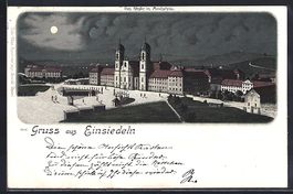 Litho Einsiedeln, Kloster im Vollmondlic