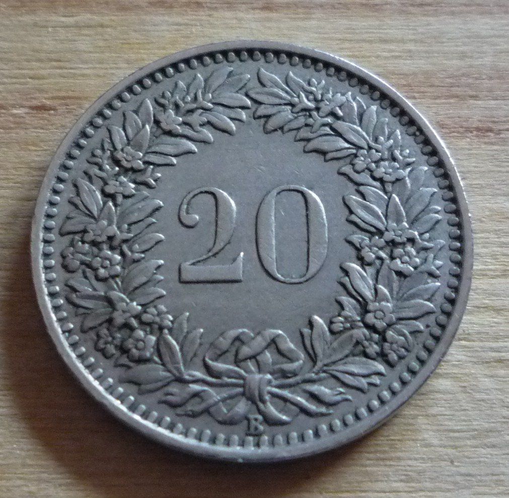 Alle Münzen: 20 Rappen 1944 – Gebraucht aus Rieden SG von Sammelfreund 1
