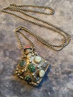 Einzigartige Vintage Parfümflasche Halskette mit Steinen