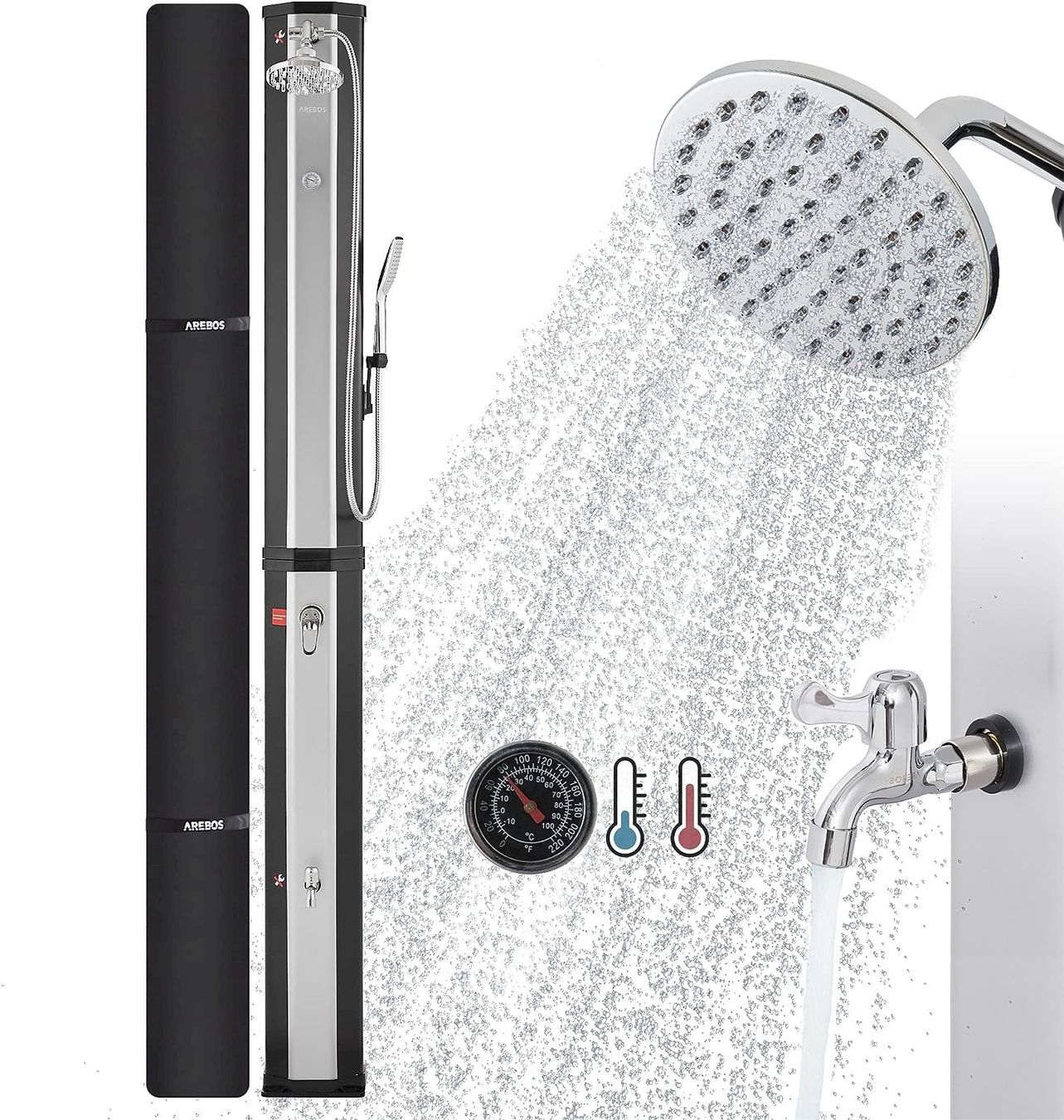 Piscine: AREBOS 60 L Solardusche schwarz/silber – Nuovo e nell'imballaggio originale da Bottighofen venduto da zaap