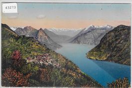 Lago di Lugano - Bre e sfondo di Porlezza - Litho