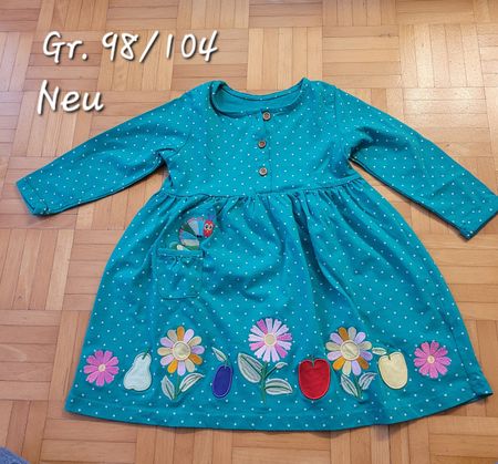 Süsses Mädchen Kleid, Gr. 98/104, Neu mit Blumen Applikation