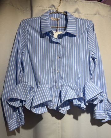 Gestreifte Bluse mit Volants blau/weiss