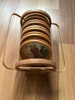 Retro Bambus Glasuntersetzer Set mit Halter, 70er Style