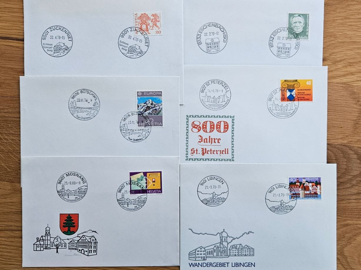 Tutti i francobolli: 6 Briefe mit Sonderstempel Ostschweiz ab 2.-- – Usato da Buttikon SZ venduto da Marcelr