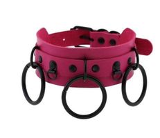 NEUES PU Leder Halsband pink-schwarz One Size  - 220423