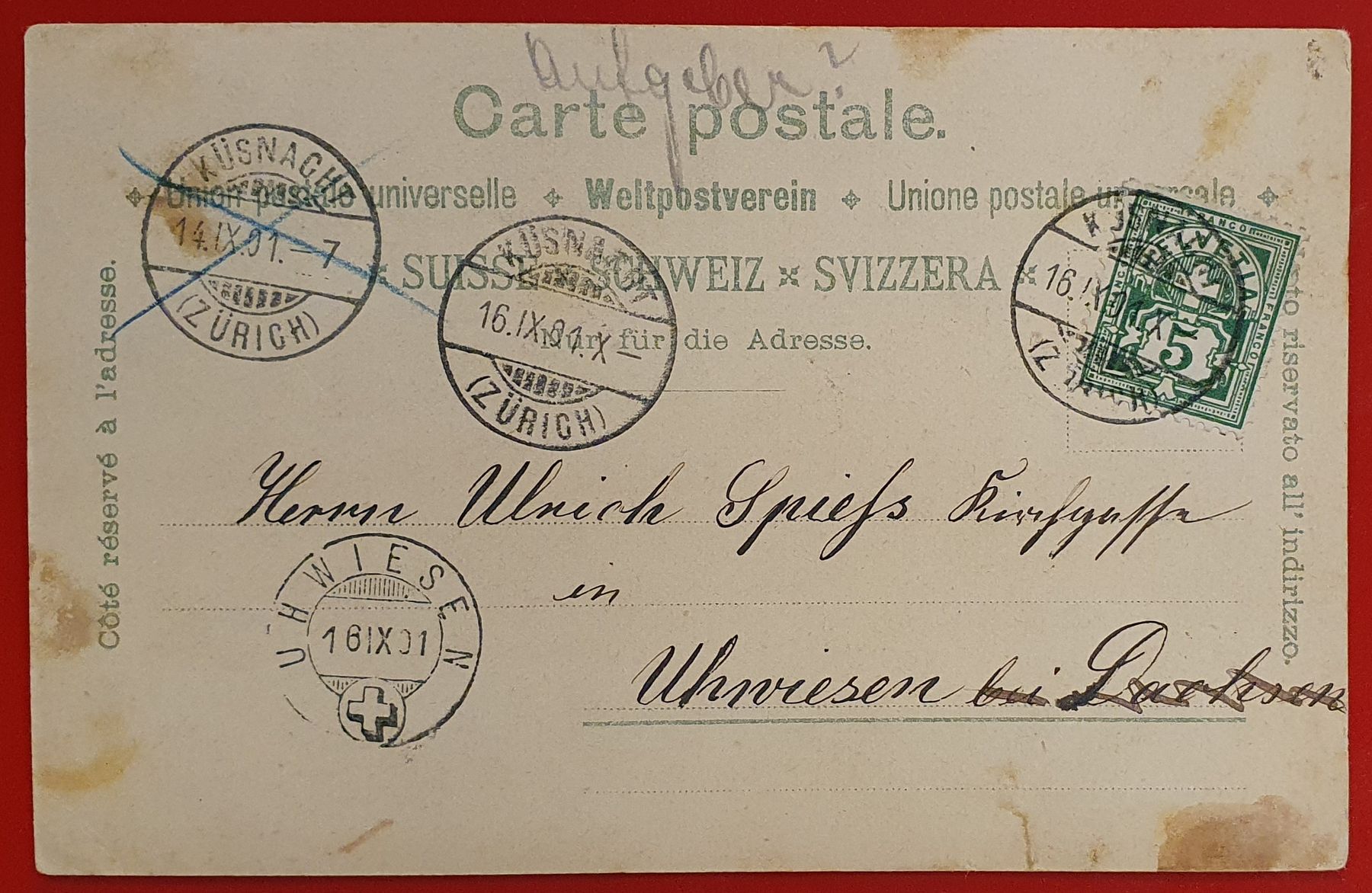 Ansichtskarten: Gruss aus Zürich 1901 – Gebraucht aus Kreuzlingen von Rschweiz1 1