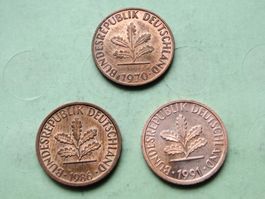Deutschland - 3x 1 Pfennig 1970 G-1986 G-1991 F wunderschön