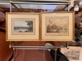 Deux gravures anciennes vues de Suisse cadres dorés