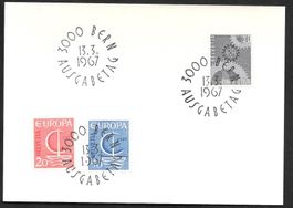 FDC-Karte 448 Europamarke ET 13.3.1967 mit 443-444