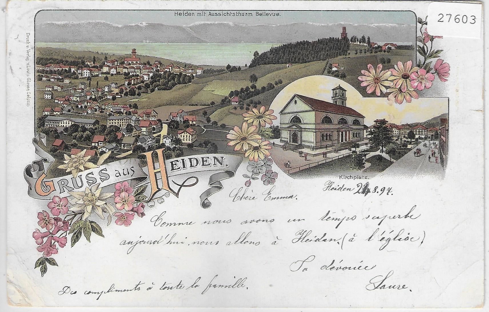 Cartoline postali: Gruss aus Heiden - Litho 1897 – Usato da Ettingen venduto da Kartenplanet