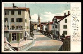 AK Wald /Zürich, Strasse mit Kirche