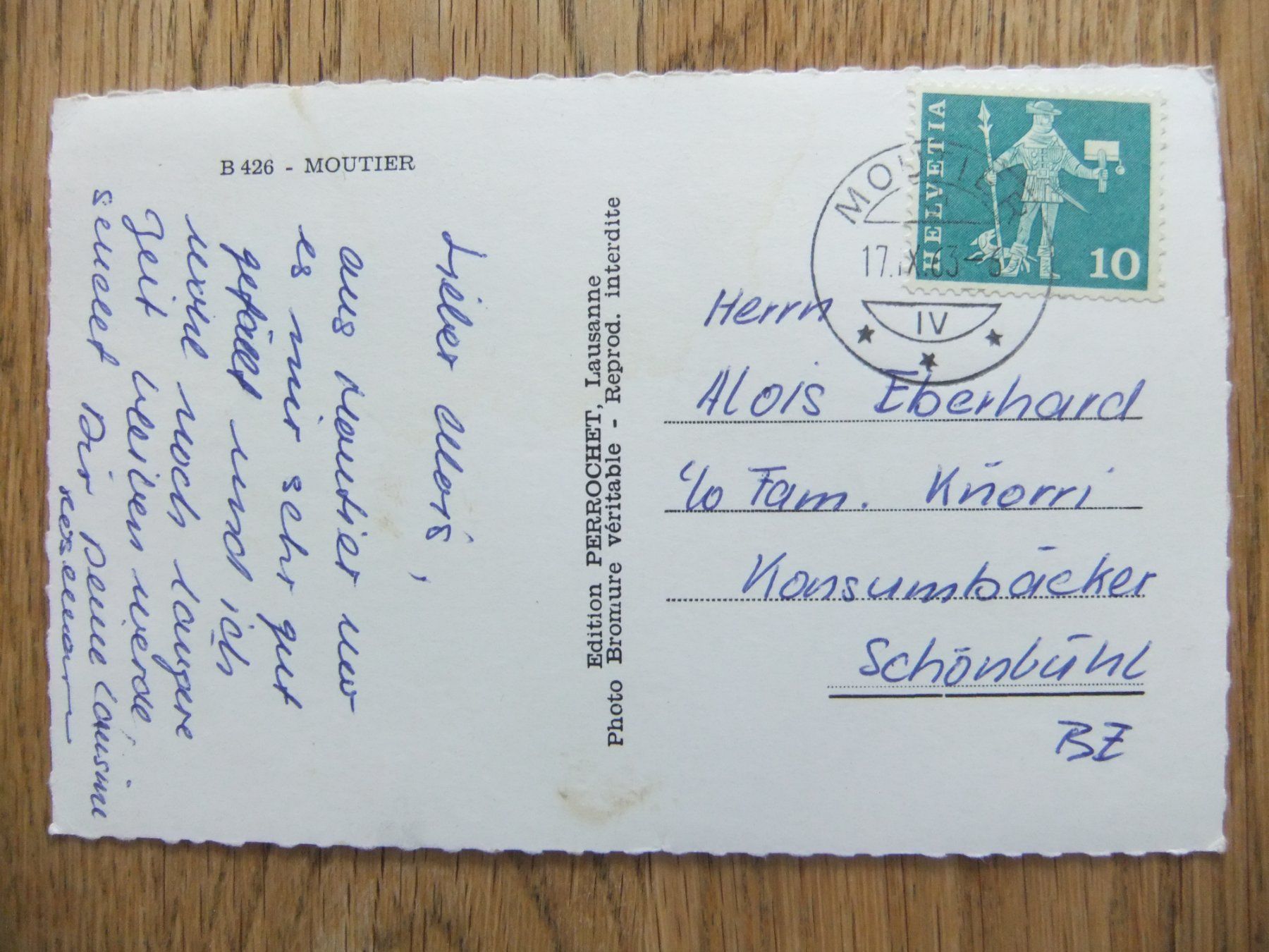 Ansichtskarten: Moutier 17.9.1963 – Gebraucht aus St. Niklaus VS von wunschlos54 1