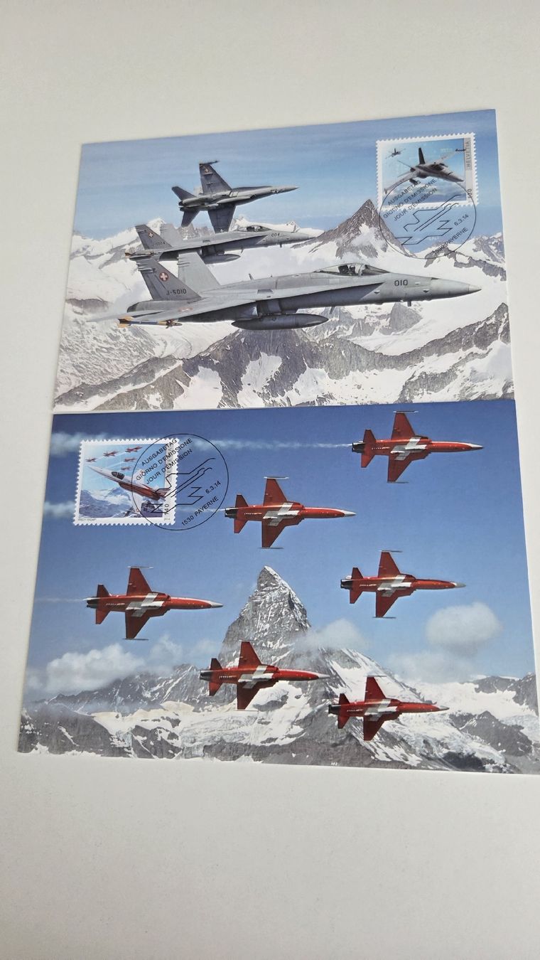 Tutti i francobolli: 2014  FDC Maximumkarten 100 Jahre Schweizer Luftwaffe – Usato da Arni AG venduto da Moth68