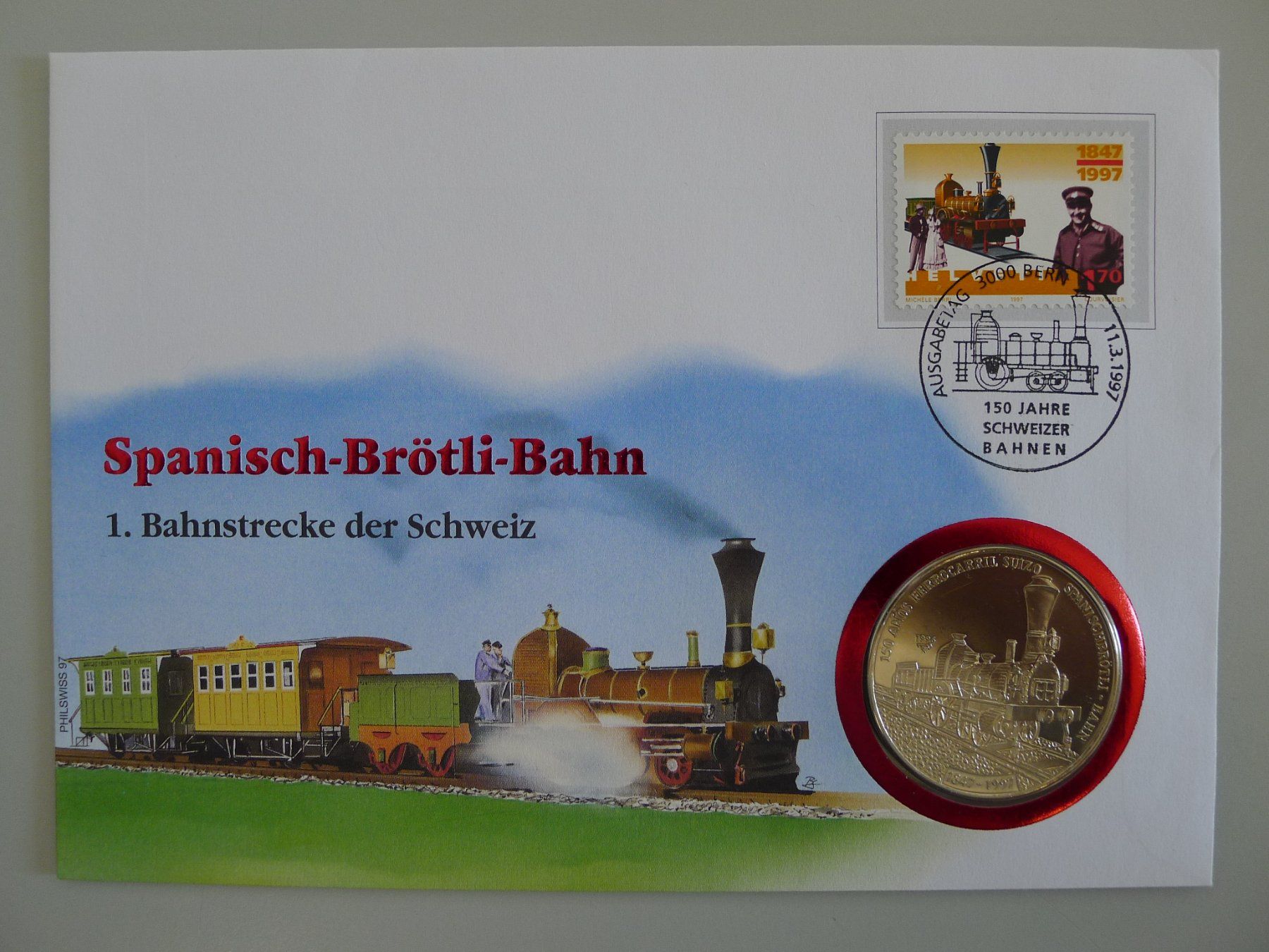 Medaglie: 1997 Numisbrief: Spanisch-Brötli-Bahn + versilberte Medaille – Usato da Sursee venduto da Luzernerraute
