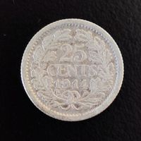 25 Cents Münze Niederlande 1914 Silber
