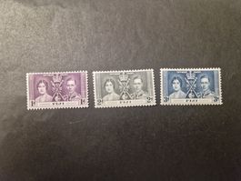 3 Fiji Krönungsmarken 1937, 1d 2x 3d