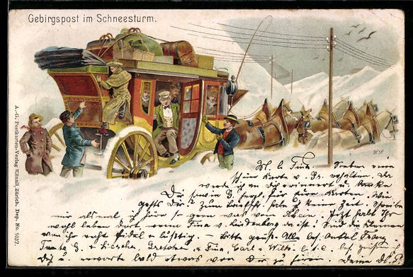 Cartoline postali: Litho Gebirgspost im Schneesturm, Postku – Usato da Berlin venduto da bartko-reher