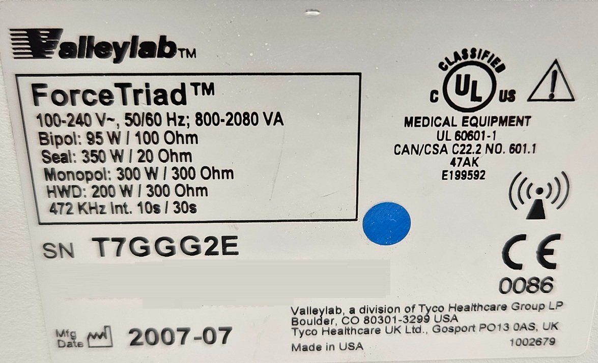 Attrezzature mediche: Valleylab Force Triad v3.6 – Usato da Niederdorf venduto da LeptonAG_Labor2 4