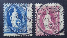 Stehende Helvetia 70D + 71D ʘ, Abart Aufdruck verschoben