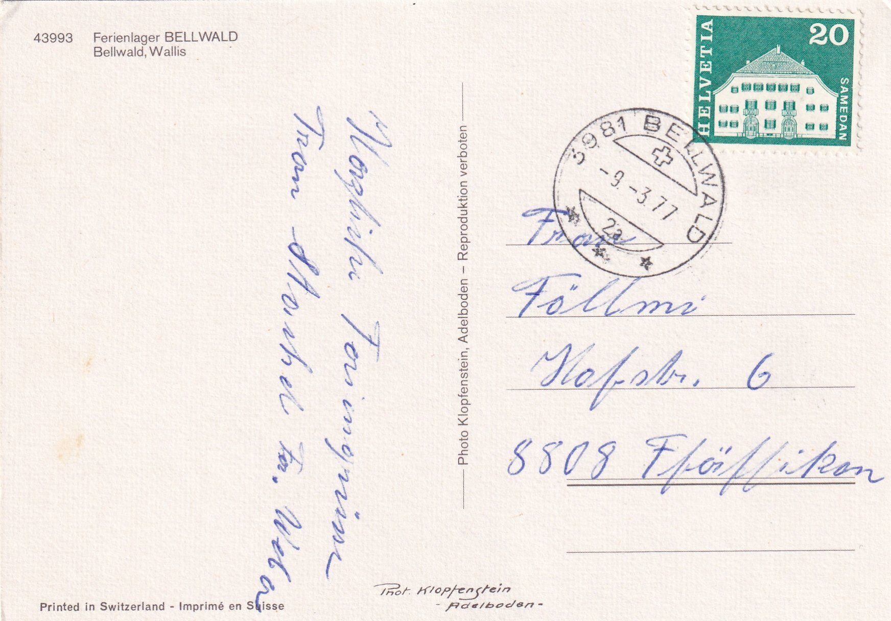 Cartoline postali: Bellwald - Ferienlager (belebt) /ay – Usato da Hombrechtikon venduto da Rudolf07 1