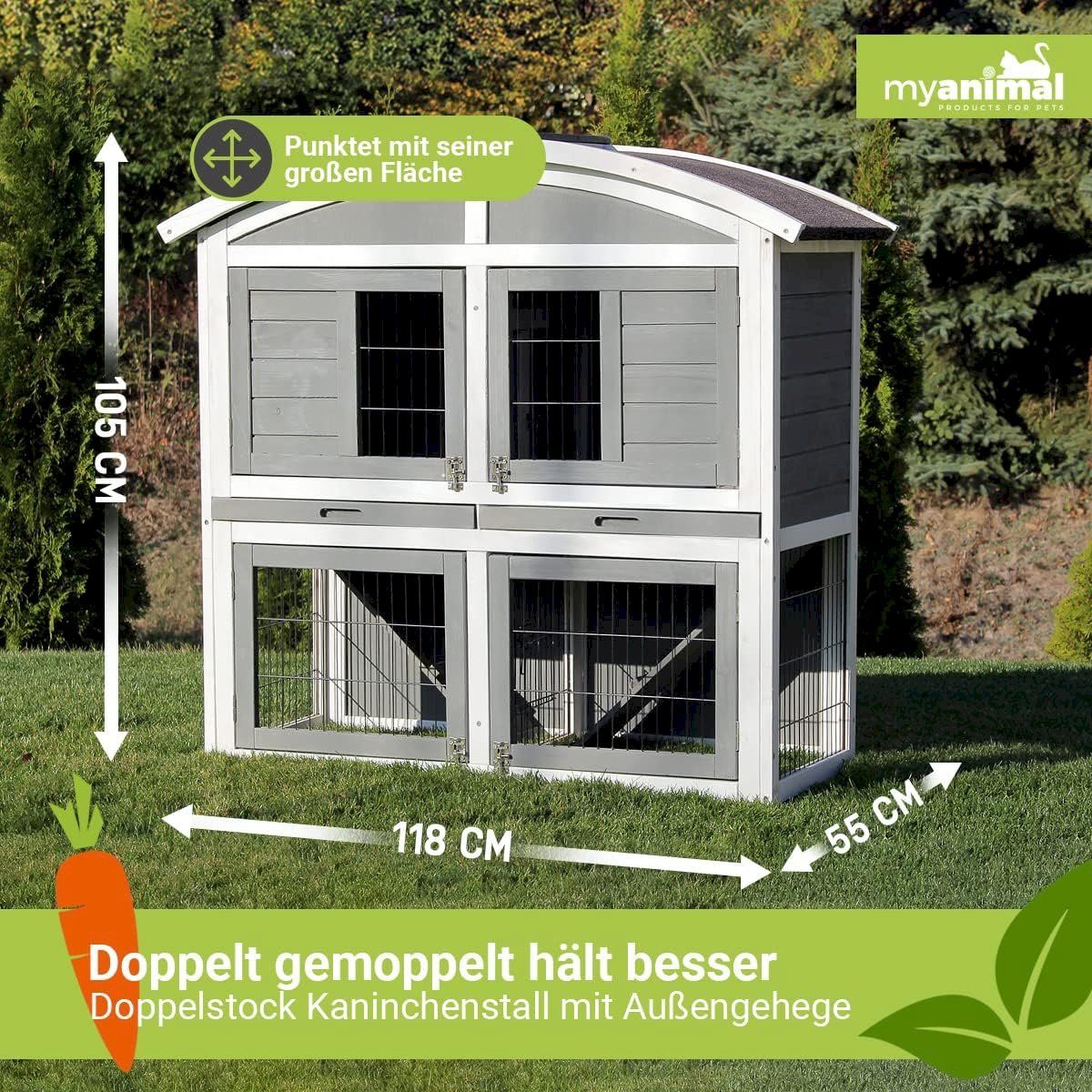 Käfige, Transport & Sicherheit: Hasenstall 2-stöckig Grau 118x55x105cm – Neu und originalverpackt aus Bottighofen von zaap 1