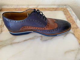 Elegante Herrenschuhe Gr. 42, Leder, dunkelblau/braun