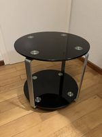 Couchbeistelltisch  Glas/Metall, rund, auf Rollen
