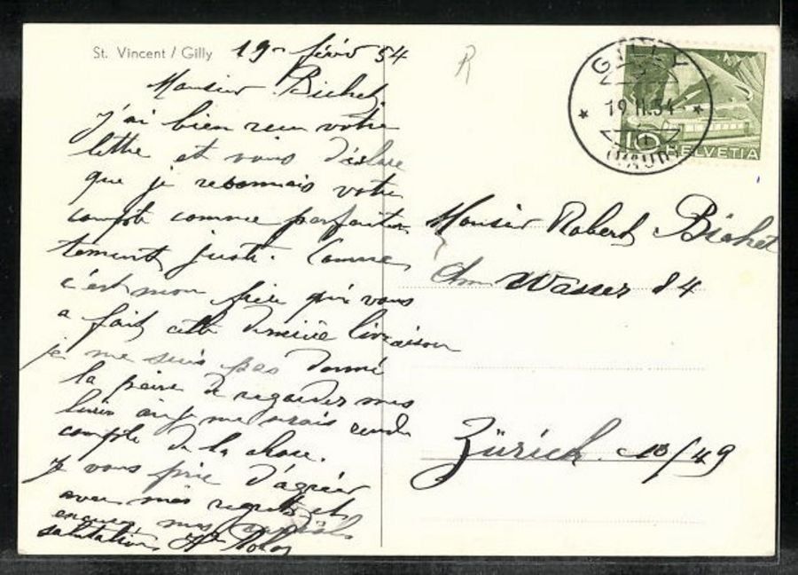 Cartoline postali: Gilly, St-Vincent, vue aérienne, circulée 1954 – Usato da Frauenfeld venduto da POML 1