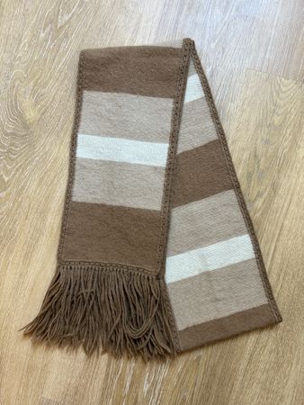 Écharpe laine alpaga brun clair/beige rayée à franges 
