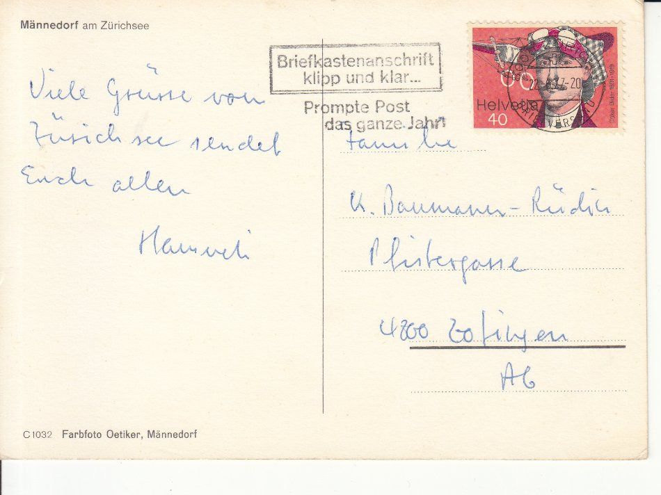Cartoline postali: Männedorf 1977 – Usato da Bürglen TG venduto da StampGraf 1