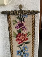 Gobelin Wandbehang Stickerei Messing Halterung Vintage117cm