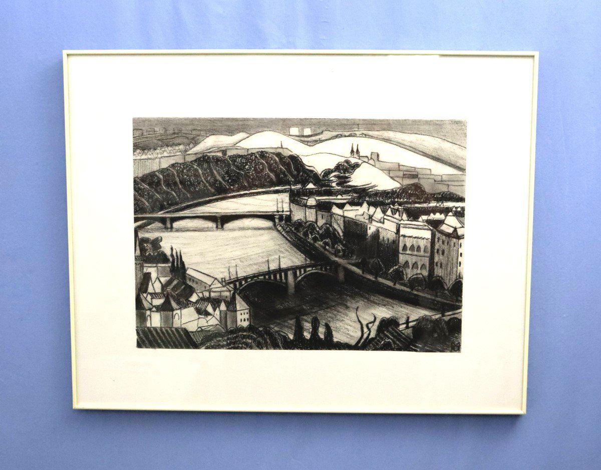 Dipinti: Monika Buchmann-Helbling 1925-2004, Kohlestift/Papier "Prag" – Usato da Zug venduto da Kunst-Fundgrube 5